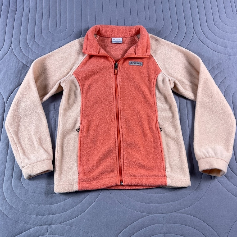 Columbia Girls Benton Springs Fleece Jacket Youth Large 14-16 Coral Cream